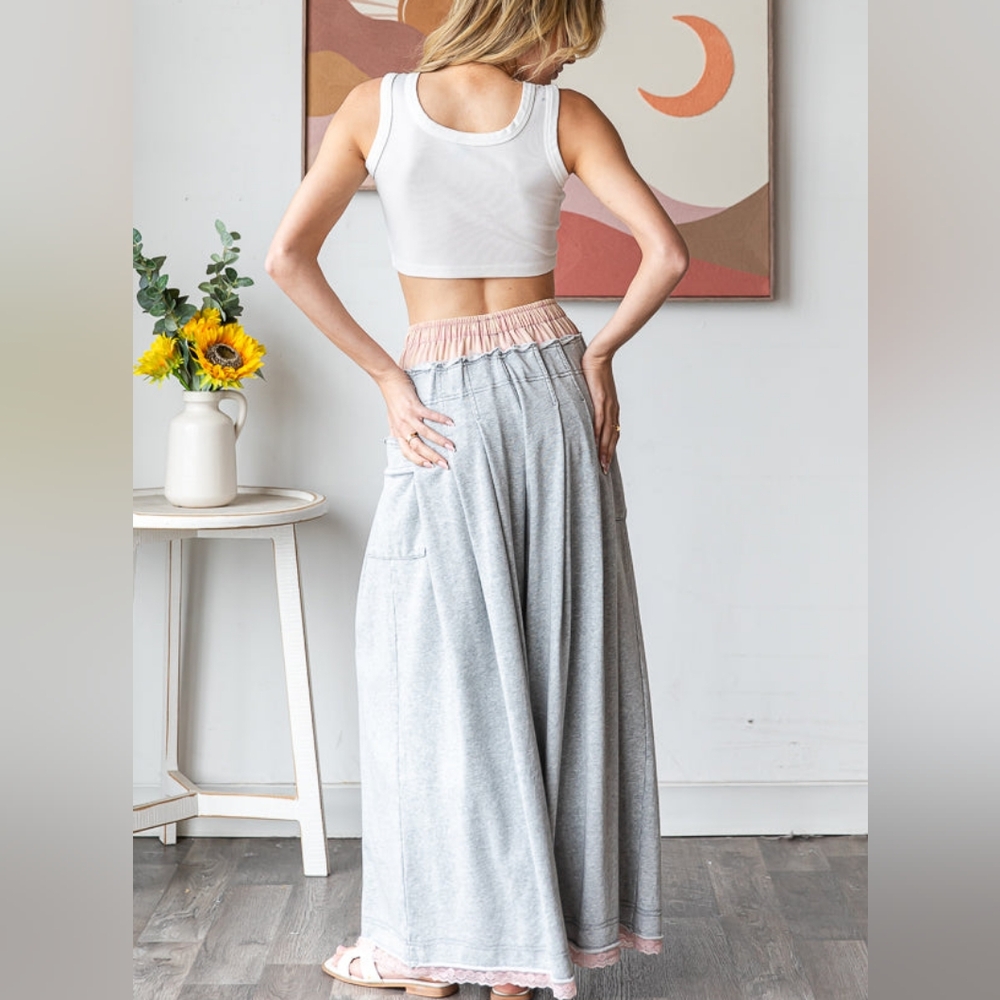 Oli & Hali WASHED TWOFER WAISTBAND WIDE LEG PANTS In H. GREY - Picture 4 of 7